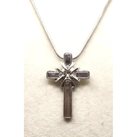 Jewelry - Silver Tone Cross With 4 Crystal Accents - Fancy 2"